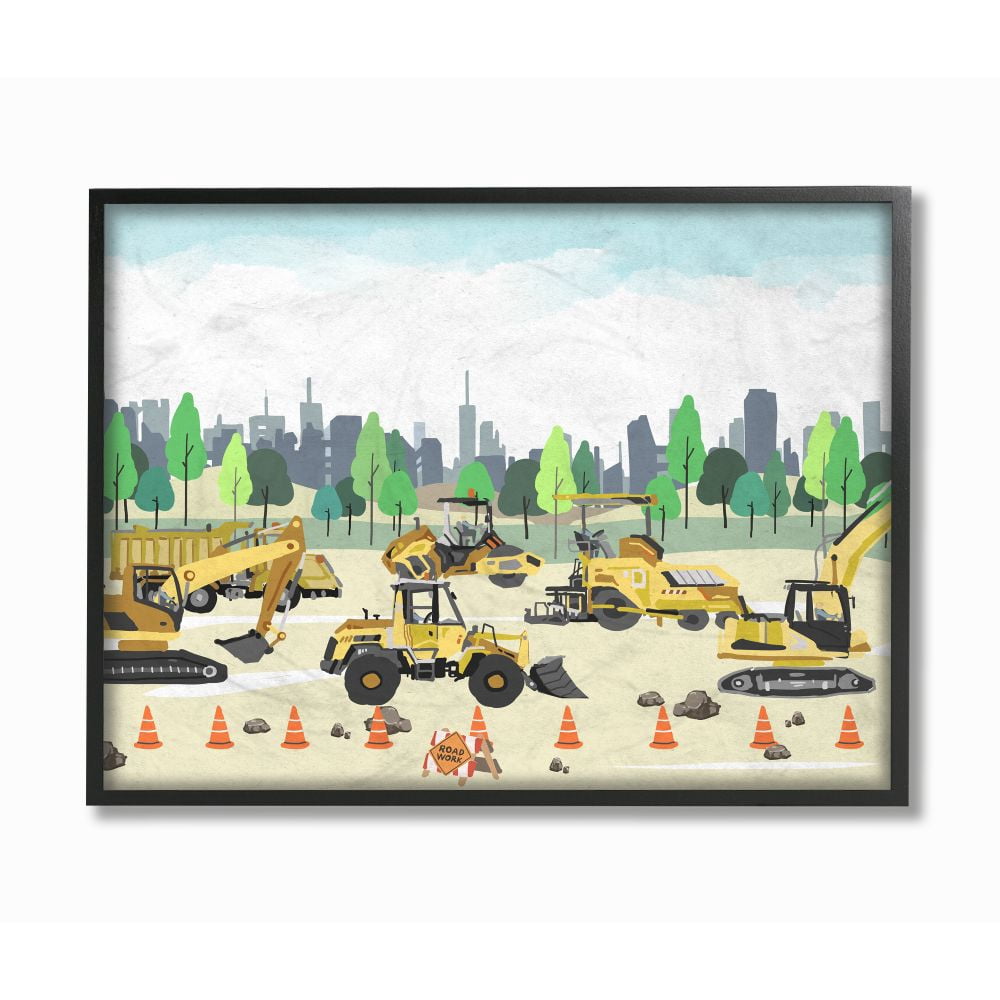 Stupell Industries Construction Vehicles Cartoon Park Painting Design Graphic Art Black Framed Art Print Wall Art, 16x20, by Ziwei Li
