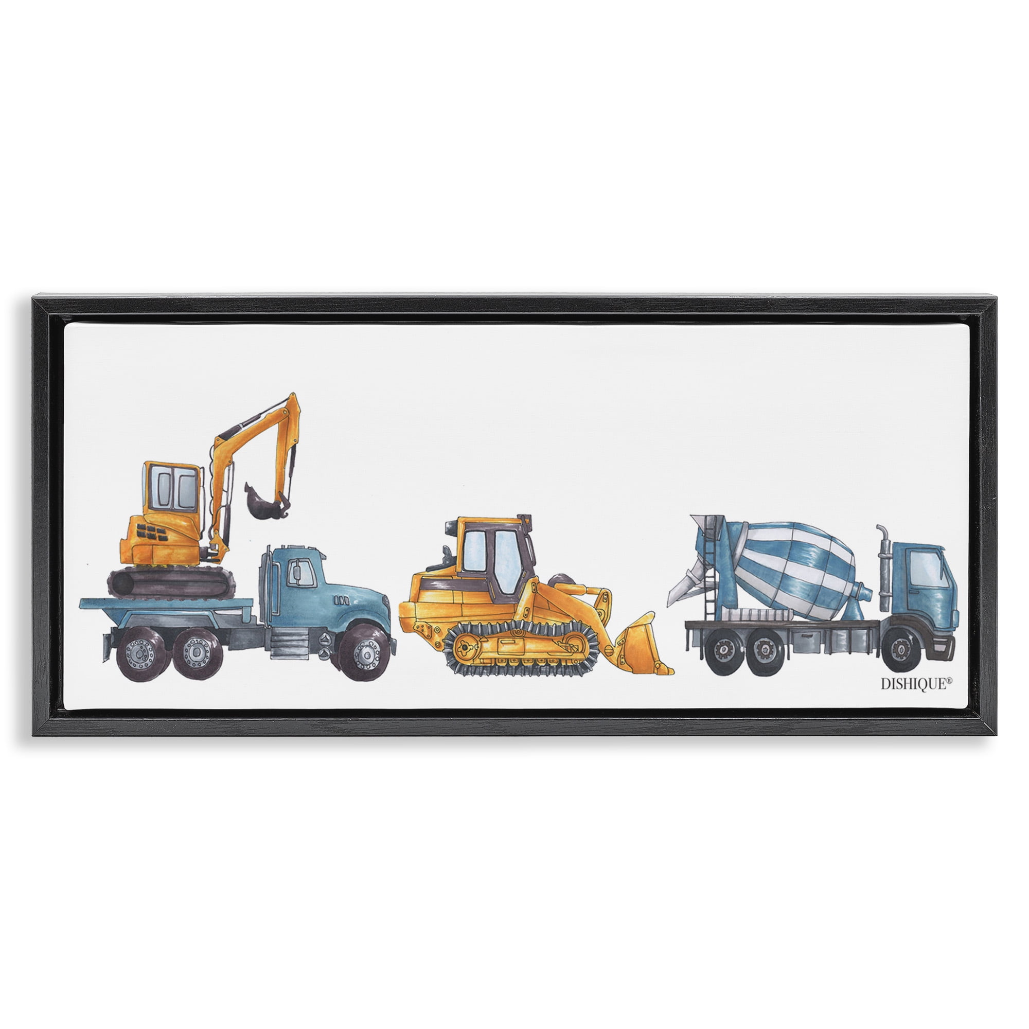 Stupell Industries Construction Vehicles Driving Illustration Transportation Painting Black Floater Framed Canvas Art Print Wall Art, 25 x 11