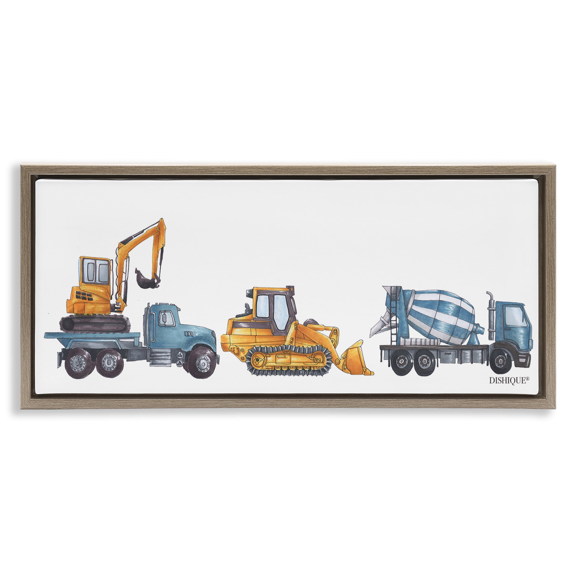 Stupell Industries Construction Vehicles Driving Illustration Transportation Painting Brown Floater Framed Canvas Art Print Wall Art, 25 x 11