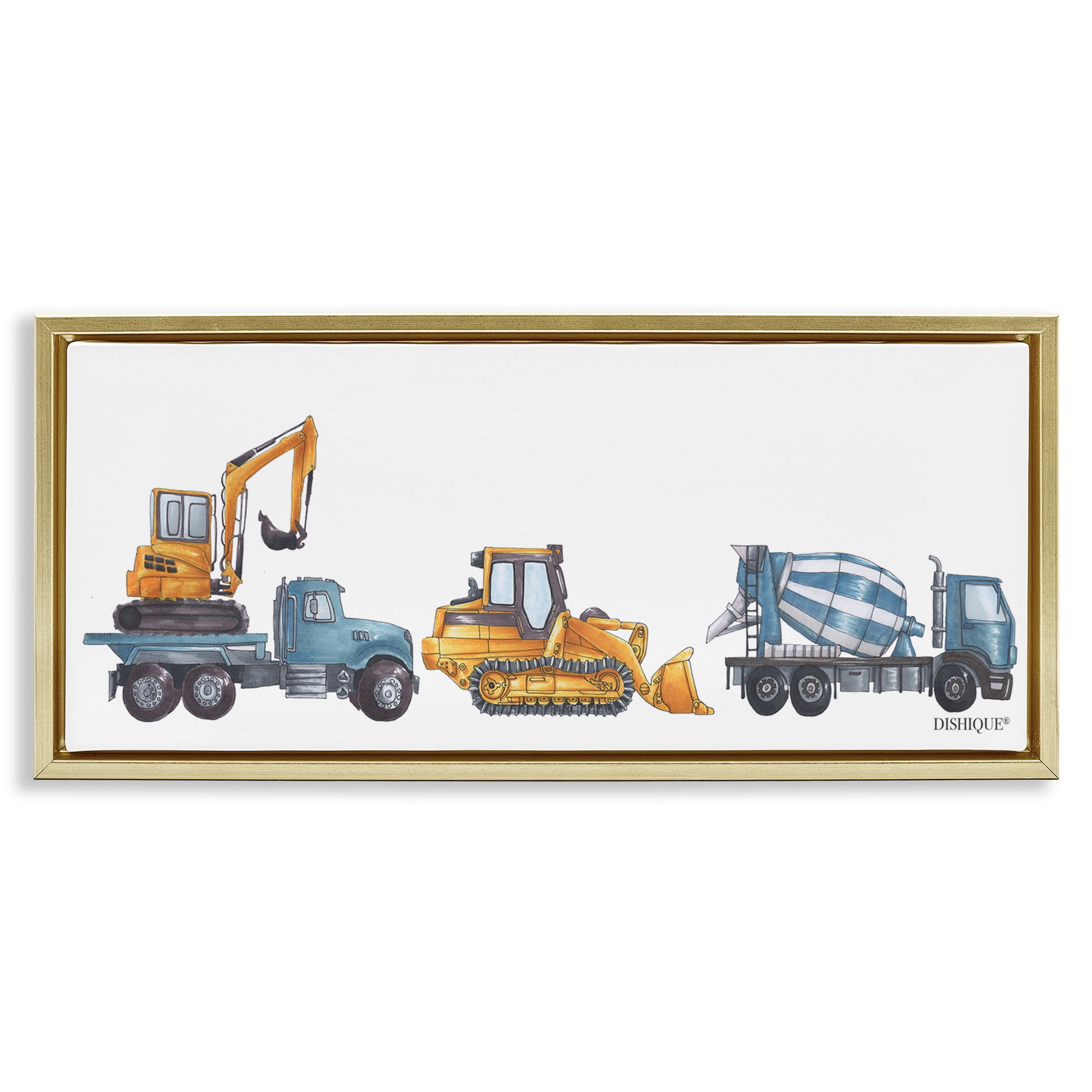 Stupell Industries Construction Vehicles Driving Illustration Transportation Painting Gold Floater Framed Canvas Art Print Wall Art, 25 x 11