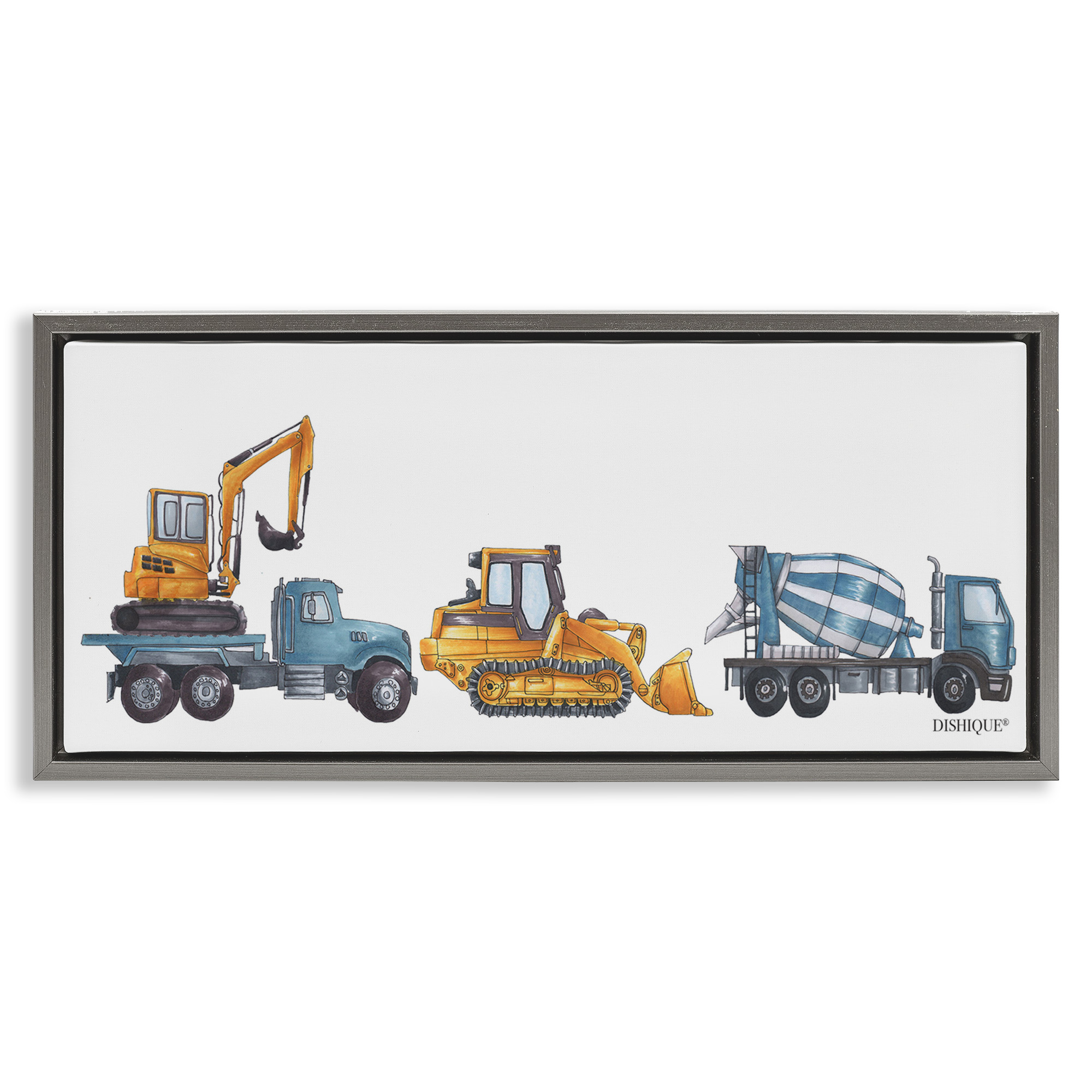 Stupell Industries Construction Vehicles Driving Illustration Transportation Painting Gray Floater Framed Canvas Art Print Wall Art, 31 x 14