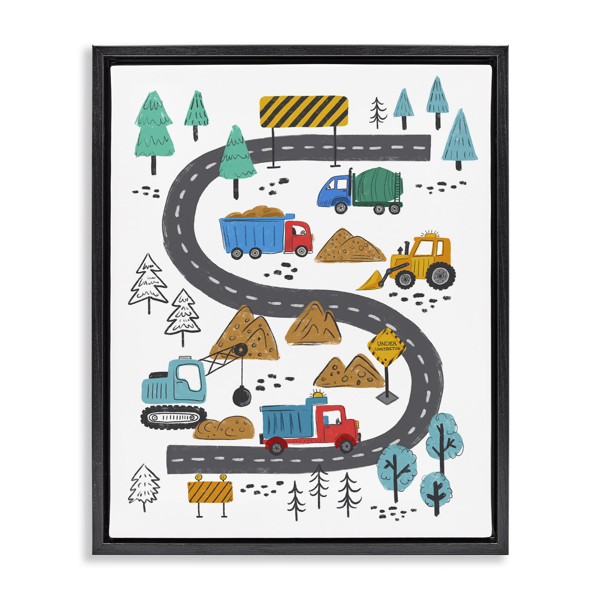 Stupell Industries Construction Vehicles Road Transportation Painting Black Floater Framed Art Print Wall Art, 25 x 31