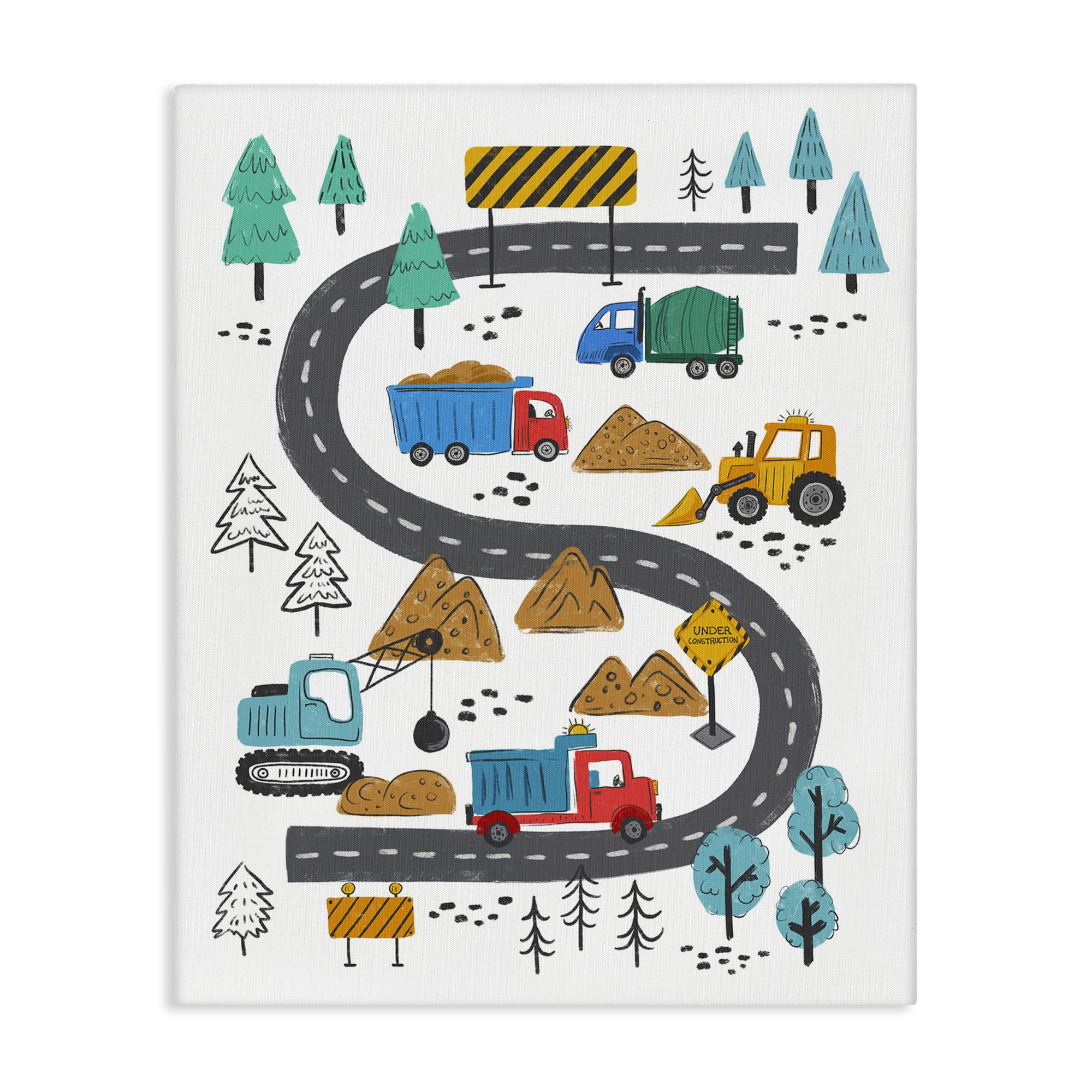 Stupell Industries Construction Vehicles Road Transportation Painting Gallery Wrapped Canvas Art Print Wall Art, 36 x 48
