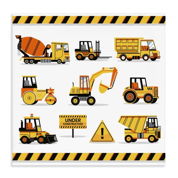 Stupell Industries Contemporary Construction Vehicles with Warning Canvas Art, 17 x 17, by Creative Studio