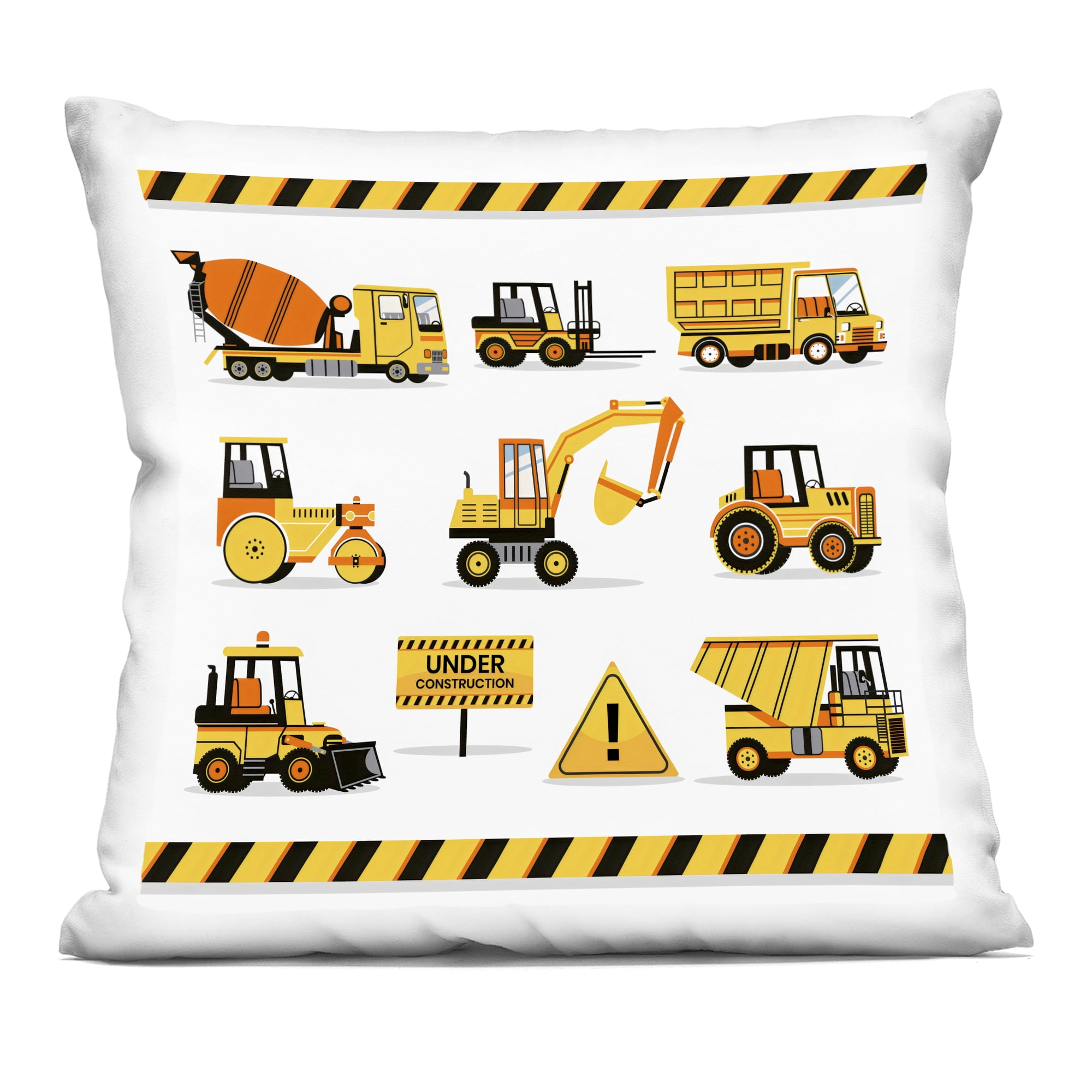 Stupell Industries Construction Vehicles with Warning Decorative Printed Throw Pillow, design by Creative Studio