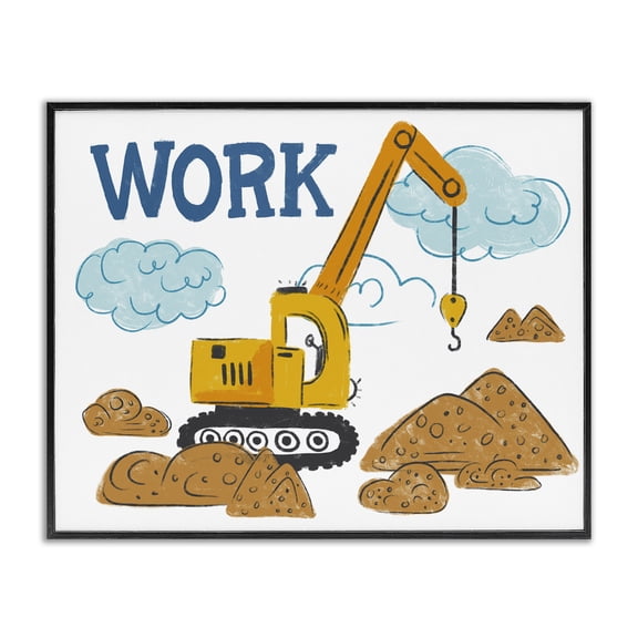 Stupell Industries Construction Work Bulldozer Transportation Painting Black Framed Art Print Wall Art, 30 x 24