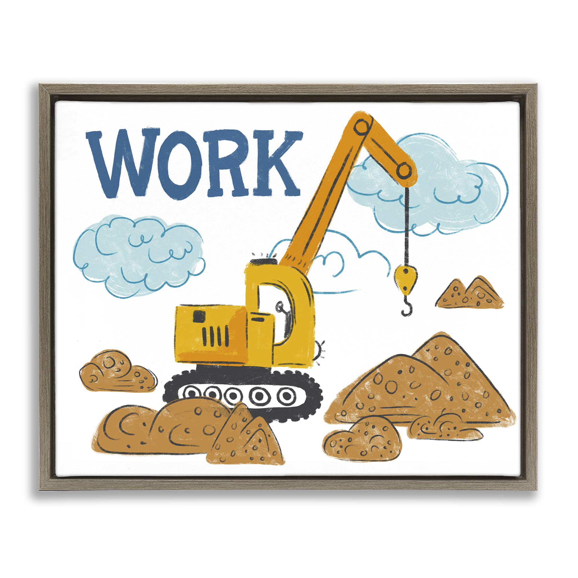 Stupell Industries Construction Work Bulldozer Transportation Painting Brown Floater Framed Canvas Art Print Wall Art, 31 x 25