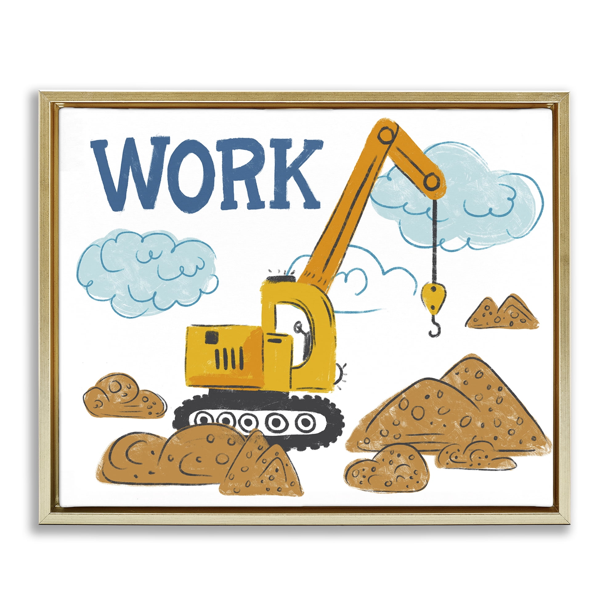 Stupell Industries Construction Work Bulldozer Transportation Painting Gold Floater Framed Canvas Art Print Wall Art, 31 x 25