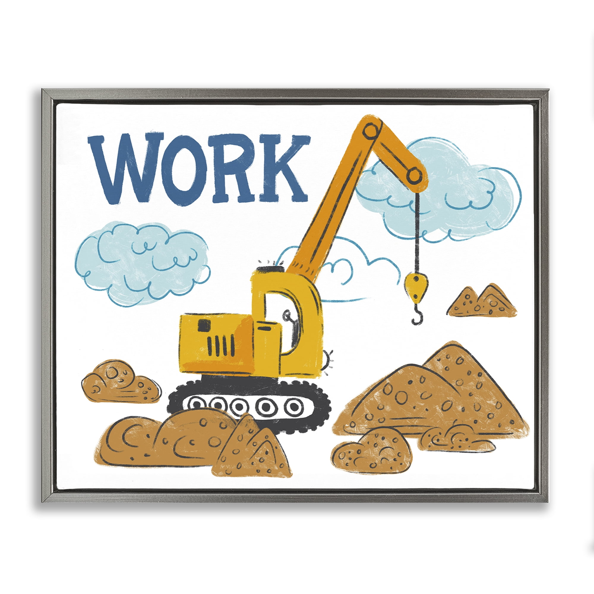 Stupell Industries Construction Work Bulldozer Transportation Painting Gray Floater Framed Canvas Art Print Wall Art, 21 x 17