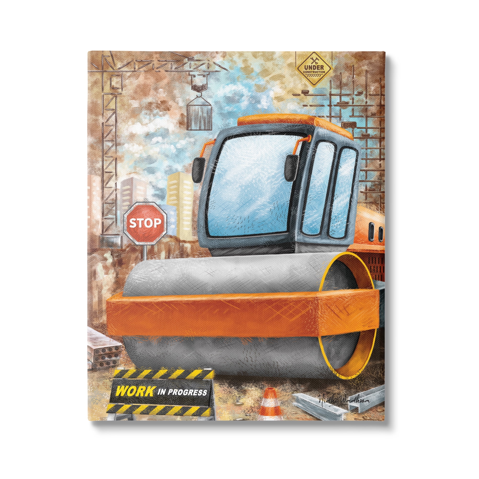 Stupell Industries Construction Work Scene Transportation Painting Gallery Wrapped Canvas Print Wall Art, 30 x 40