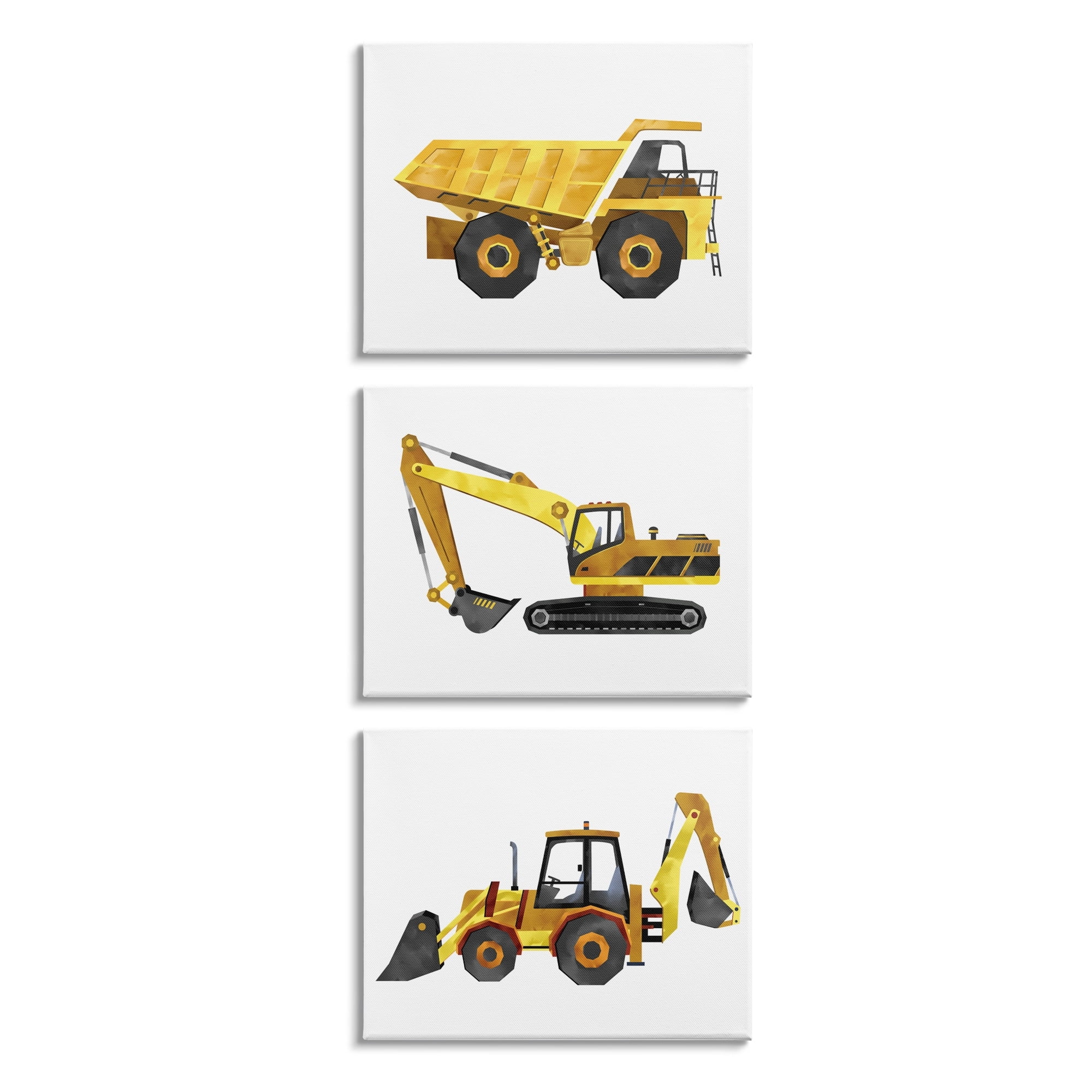 Stupell Industries Construction and Demolition Trucks Yellow Black Vehicles,3pc, each 16 x 20,Designed by Ziwei Li