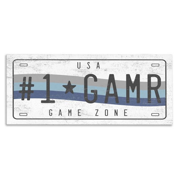 Stupell Industries Contemporary #1 GAMR Blue Wave Rainbow License Plate Canvas Art, 24 x 10, by Lil' Rue