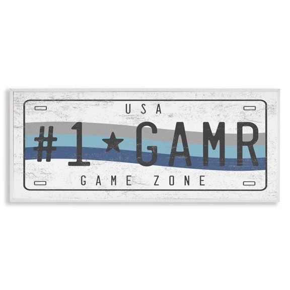 Stupell Industries Contemporary #1 GAMR Blue Wave Rainbow License Plate White Framed Giclee Art, 24 x 10, by Lil' Rue