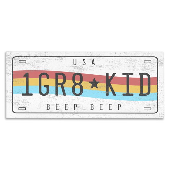 Stupell Industries Contemporary 1 GR8 KID Rainbow Car License Plate Canvas Art, 24 x 10, by Lil' Rue