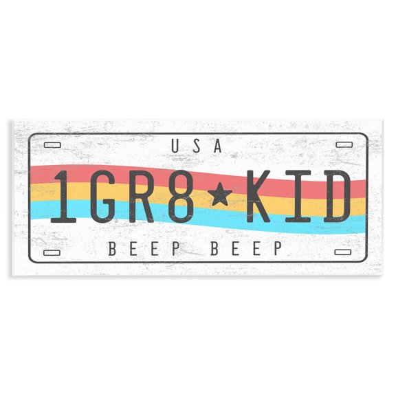 Stupell Industries Contemporary 1 GR8 KID Rainbow Car License Plate Wall Plaque Art, 17 x 7, by Lil' Rue