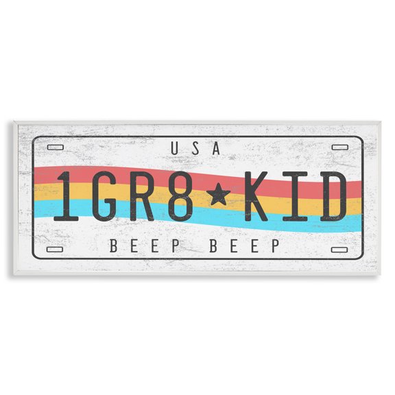 Stupell Industries Contemporary 1 GR8 KID Rainbow Car License Plate White Framed Giclee Art, 24 x 10, by Lil' Rue