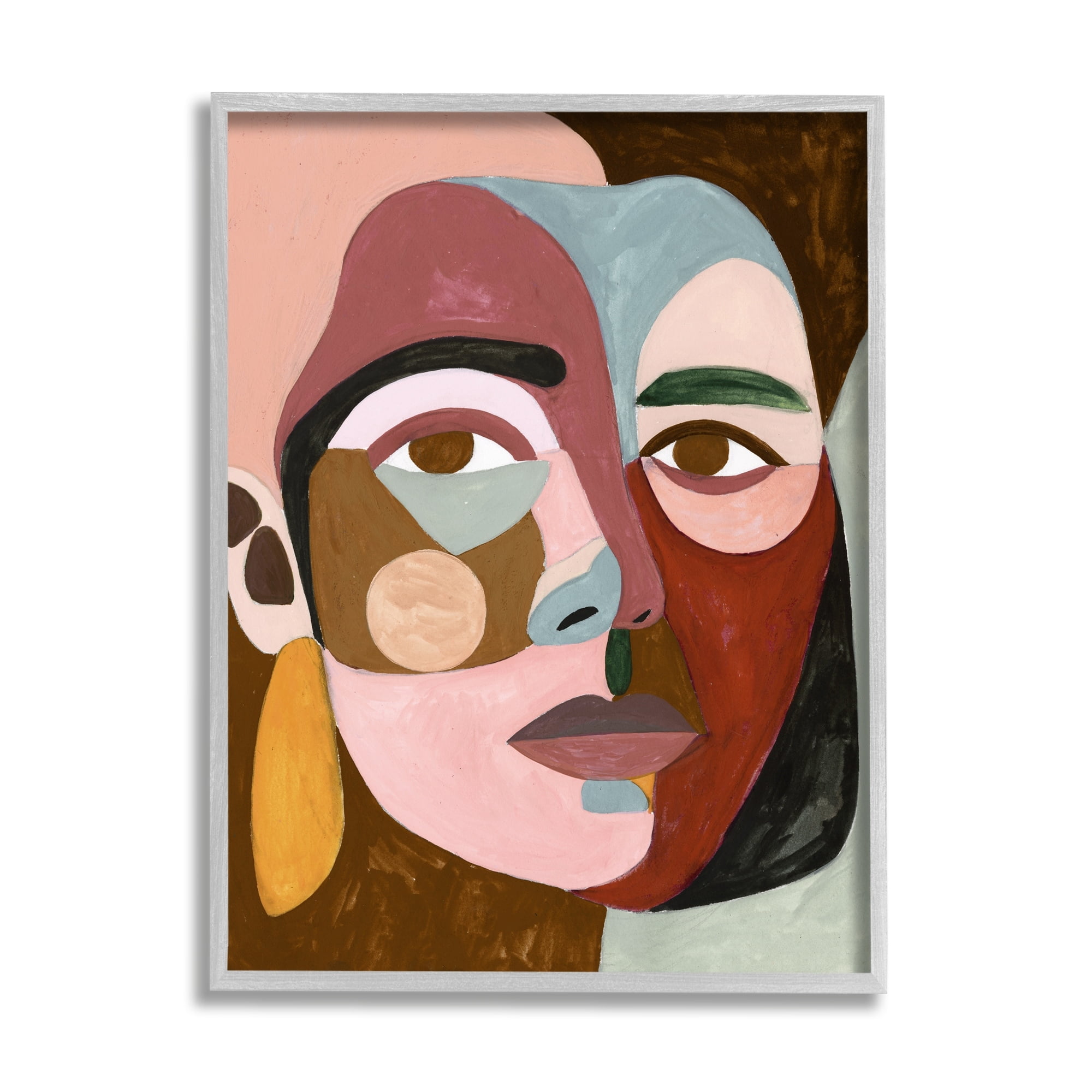 Stupell Industries Contemporary Abstract Face Abstract Painting Gray Framed Art Print Wall Art