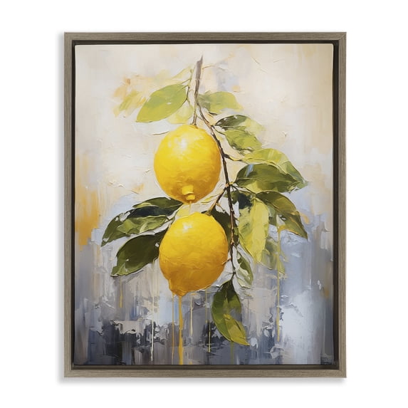 Stupell Industries Contemporary Abstract Lemon Branch Brown Floating Frame Canvas Art, 25 x 31, by Ramona Murdock