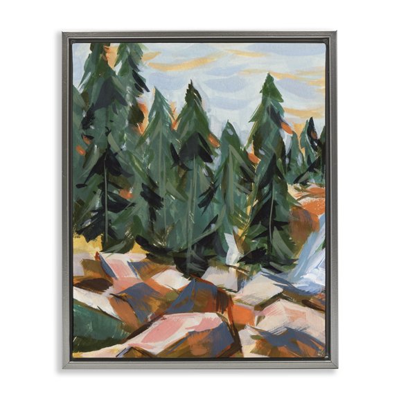 Stupell Industries Contemporary Abstract Woodland Tree Scenery Gray Floating Frame Canvas Art, 17 x 21, by Melissa Wang