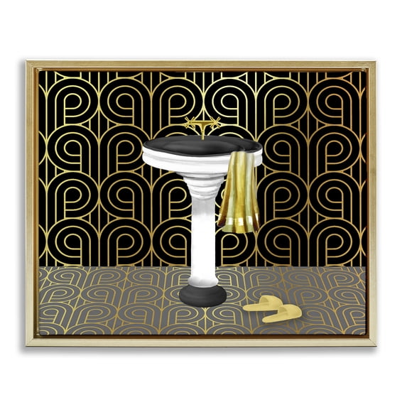 Stupell Industries Contemporary Bathroom Sink Deco Style Gold Floating Frame Canvas Art, 31 x 25, by Conrad Knutsen
