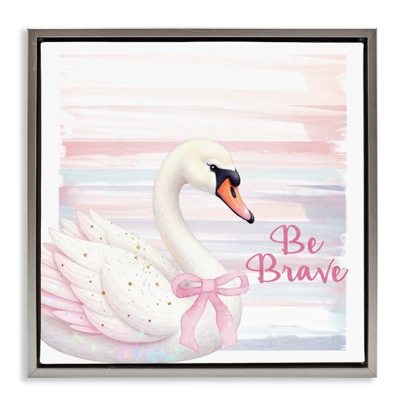 Stupell Industries Contemporary Be Brave Pastel Swan Gray Floating Frame Canvas Art, 18 x 18, by Kim Allen