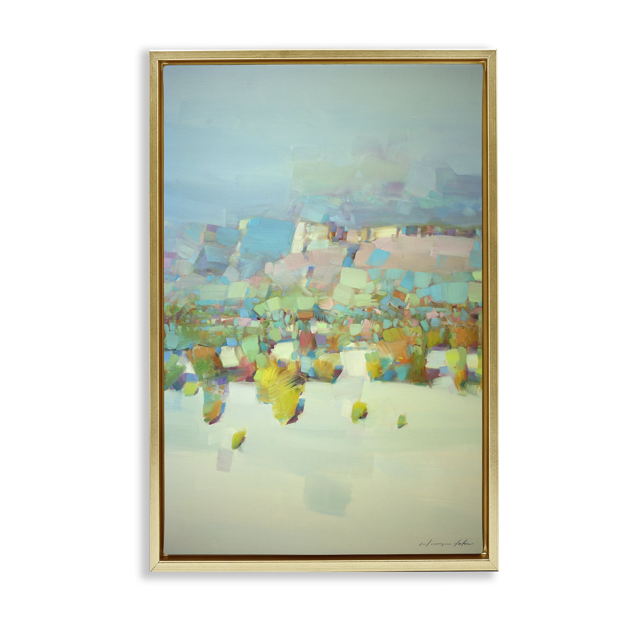 Stupell Industries Contemporary Beach Landscape Abstract Painting Gold Floater Framed Canvas Art Print Wall Art, 21 x 31