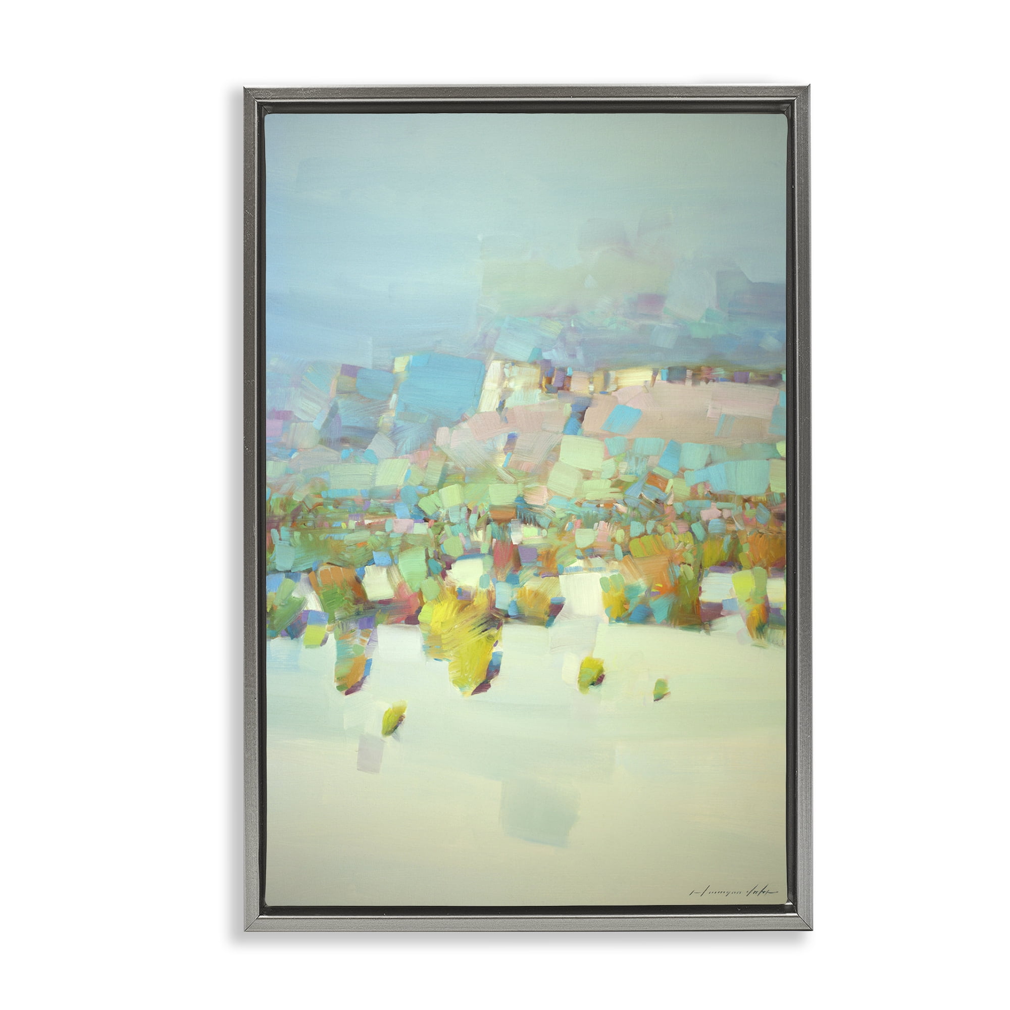 Stupell Industries Contemporary Beach Landscape Abstract Painting Gray Floater Framed Canvas Art Print Wall Art, 17 x 25