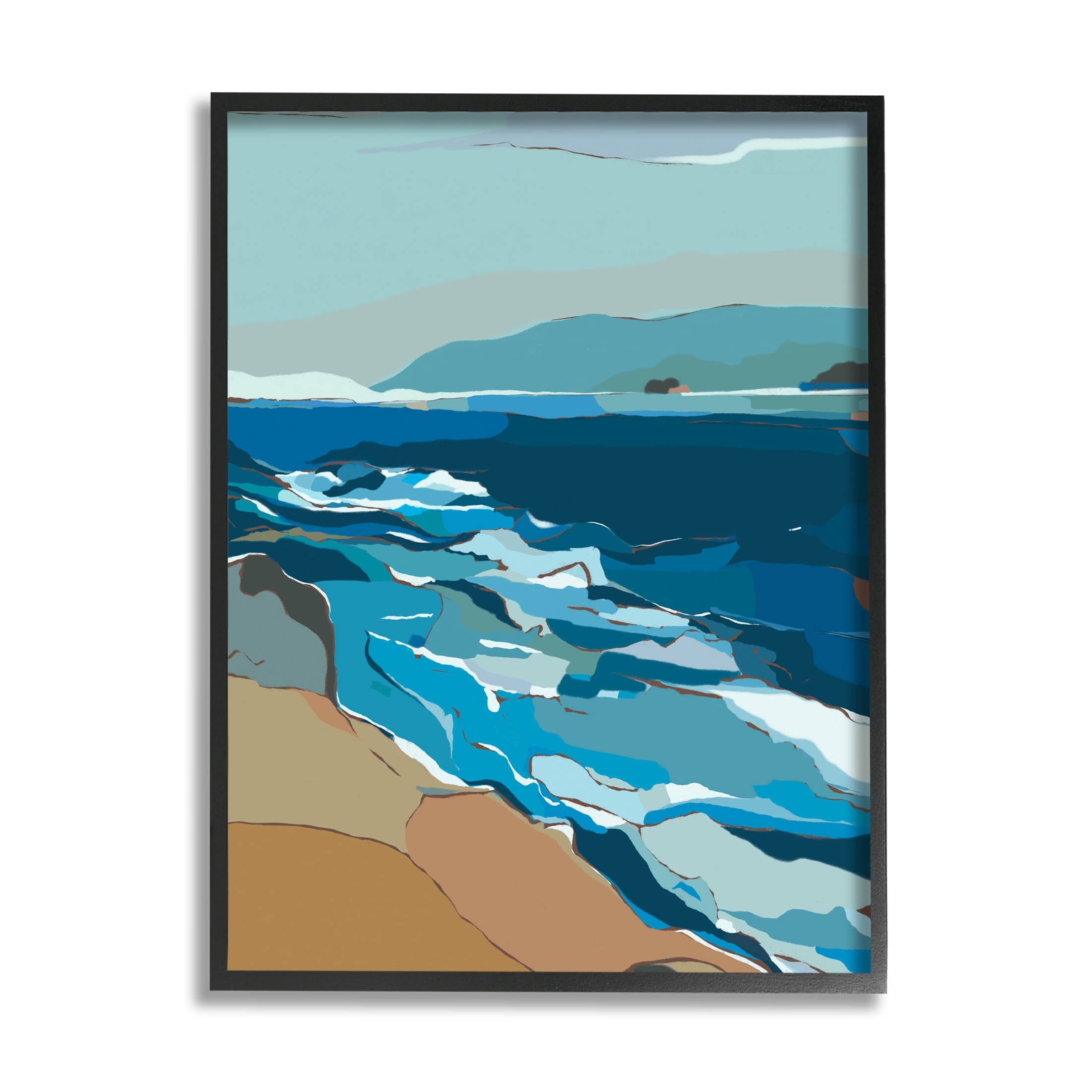 Stupell Industries Contemporary Beach Shore Waves Graphic Art Black Framed Art Print Wall Art, Design by Nikita Jariwala