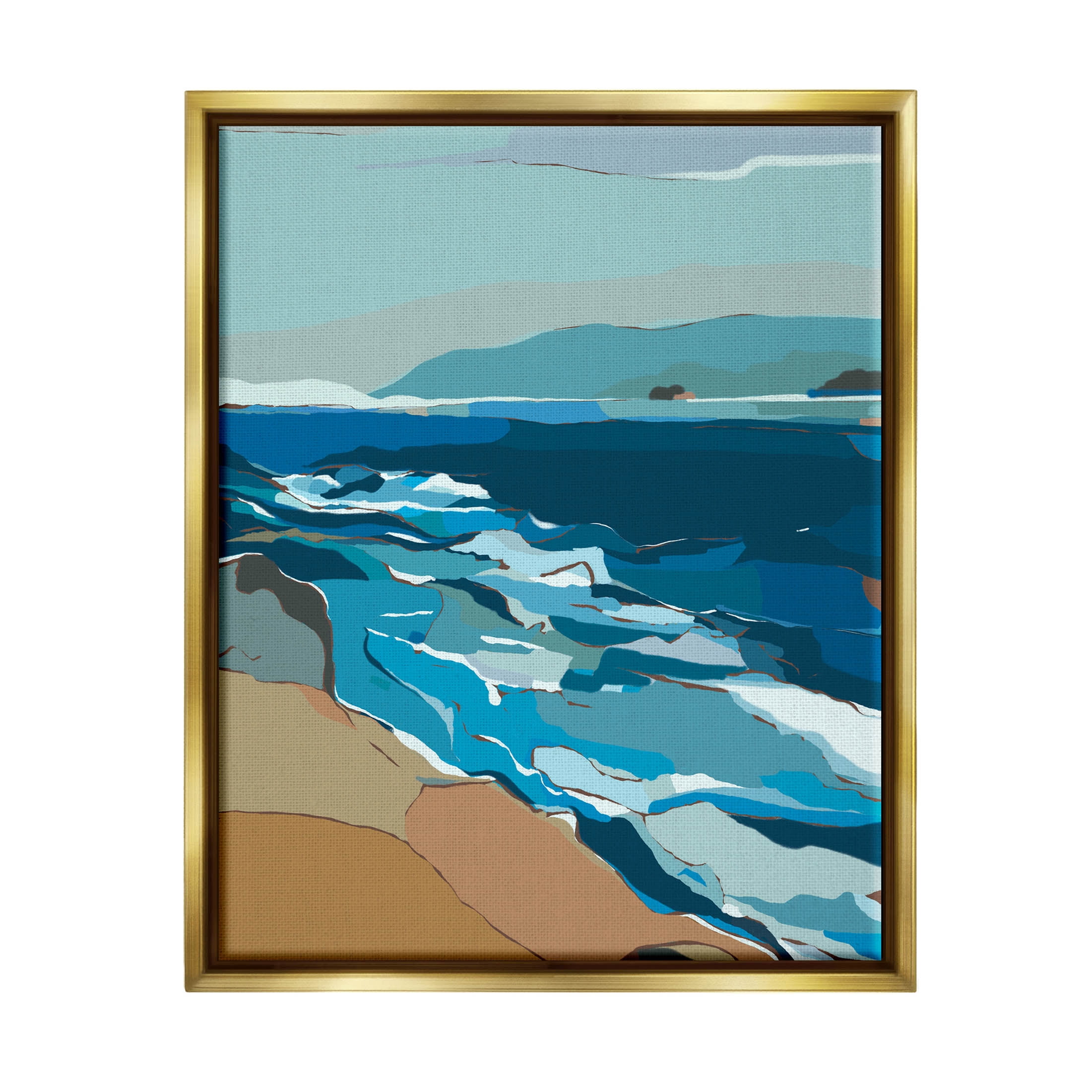 Stupell Industries Contemporary Beach Shore Waves Graphic Art Metallic Gold Floating Framed Canvas Print Wall Art, Design by Nikita Jariwala