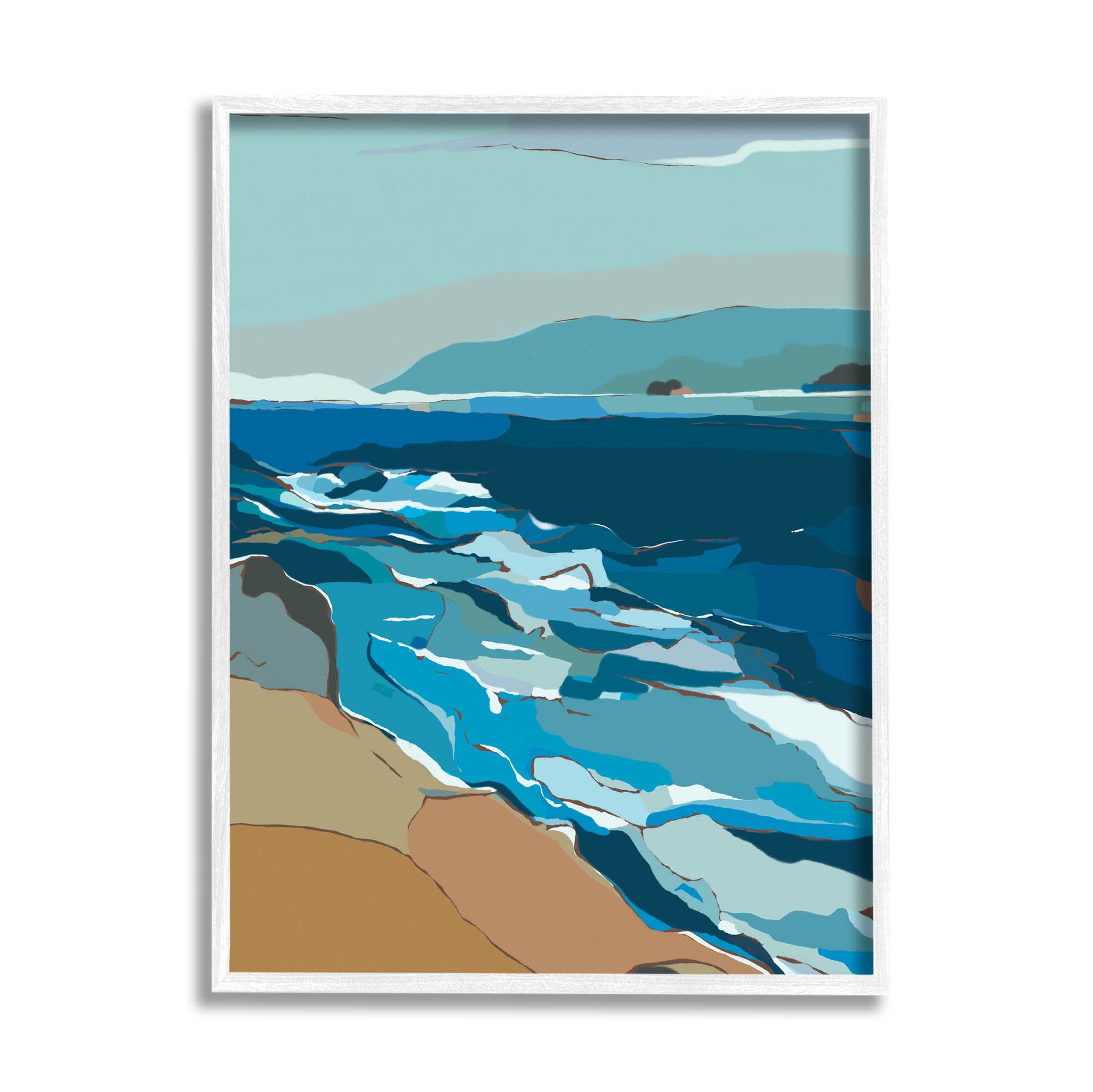 Stupell Industries Contemporary Beach Shore Waves Graphic Art White Framed Art Print Wall Art, Design by Nikita Jariwala
