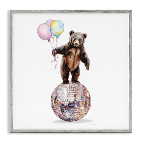 Stupell Industries Contemporary Bear & Balloons Disco Gray Framed Giclee Art, 17 x 17, by Amanda Greenwood