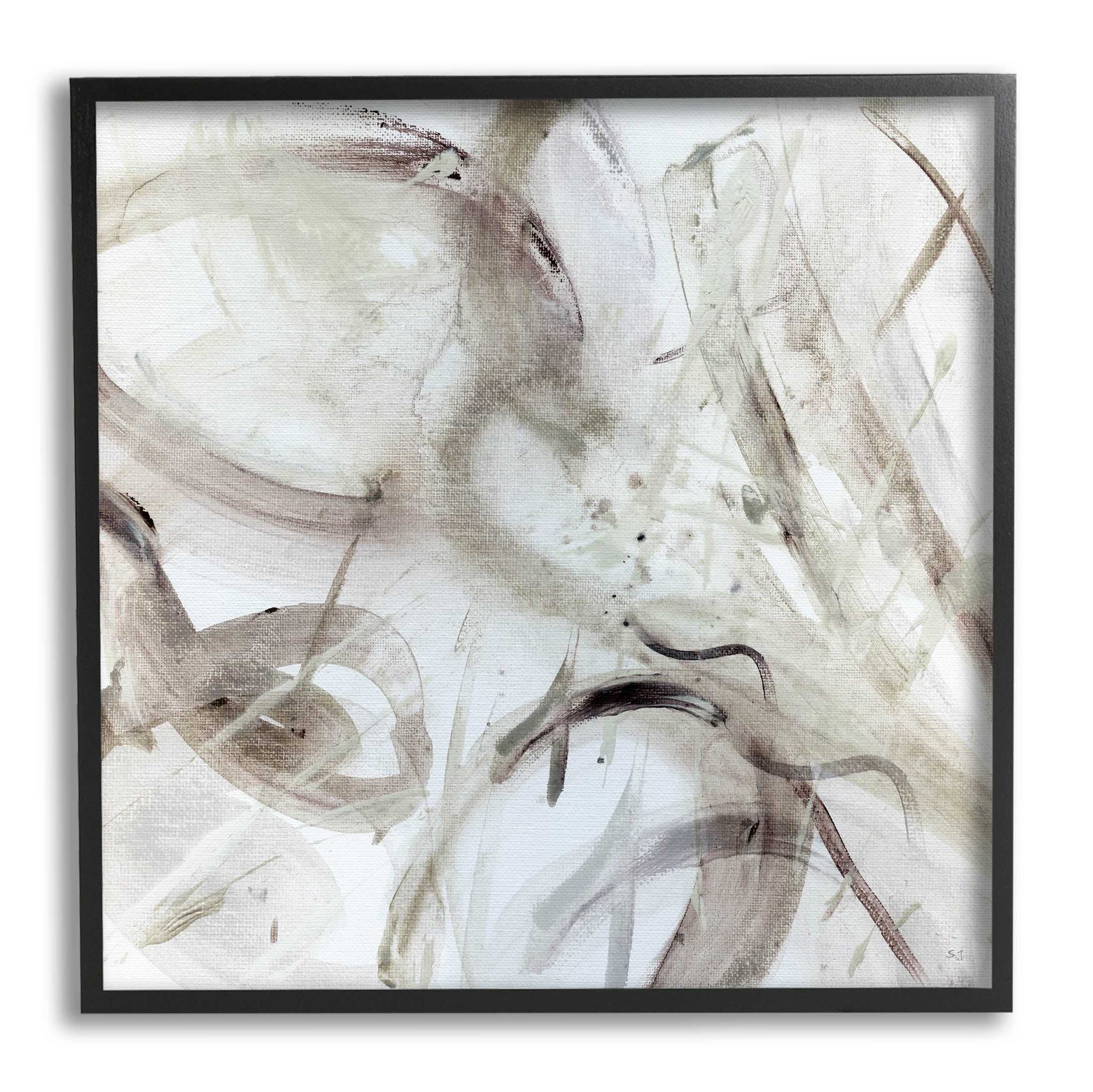 Stupell Industries Contemporary Beige Abstract Composition Painting Black Framed Art Print Wall Art, Design by Susan Jill