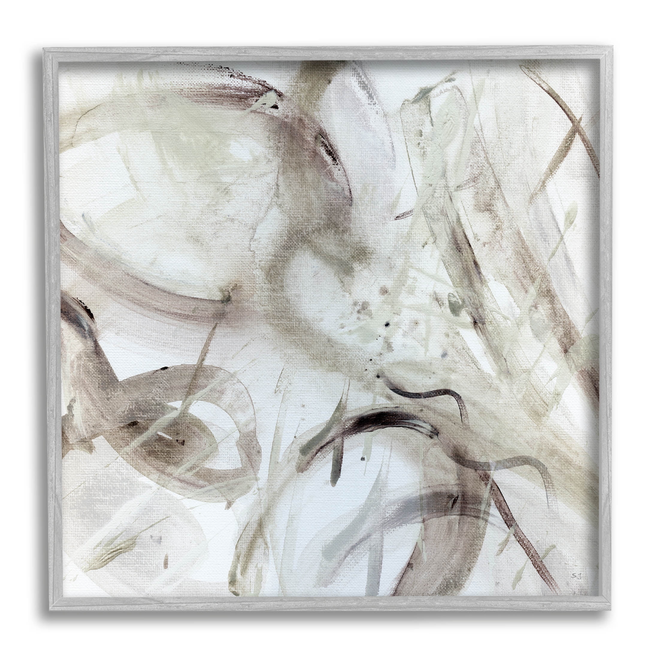 Stupell Industries Contemporary Beige Abstract Composition Painting Gray Framed Art Print Wall Art, Design by Susan Jill