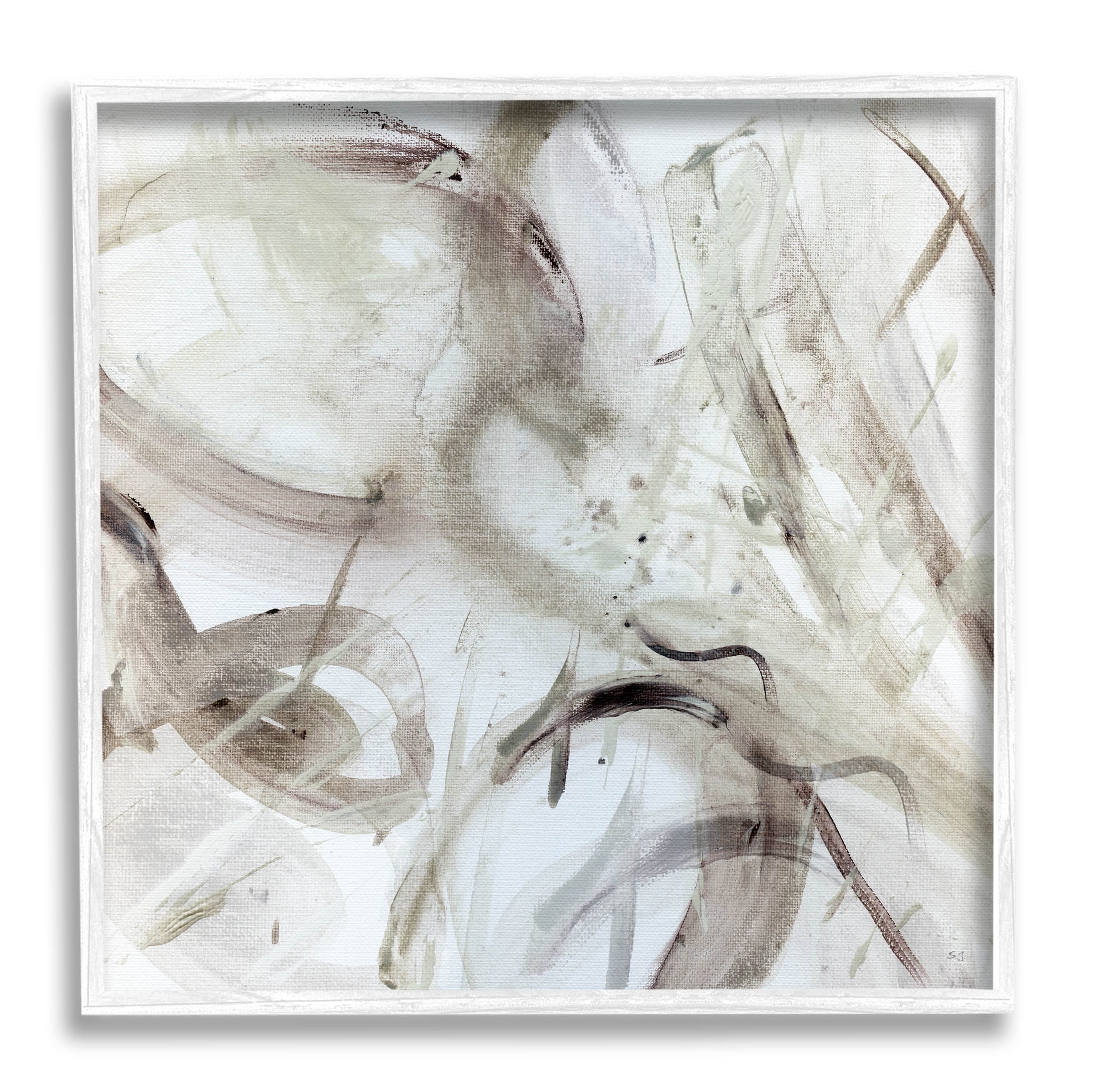 Stupell Industries Contemporary Beige Abstract Composition Painting White Framed Art Print Wall Art, Design by Susan Jill