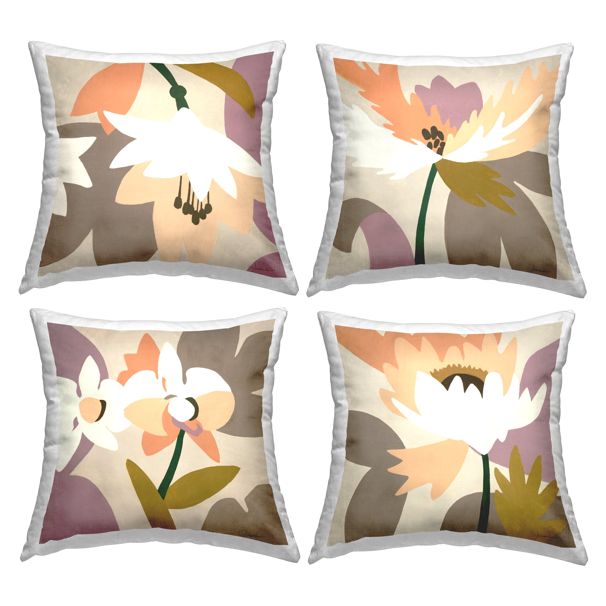 Stupell Industries Contemporary Beige Lilies Square Decorative Printed Throw Pillow, 18 x 18, Set of 4