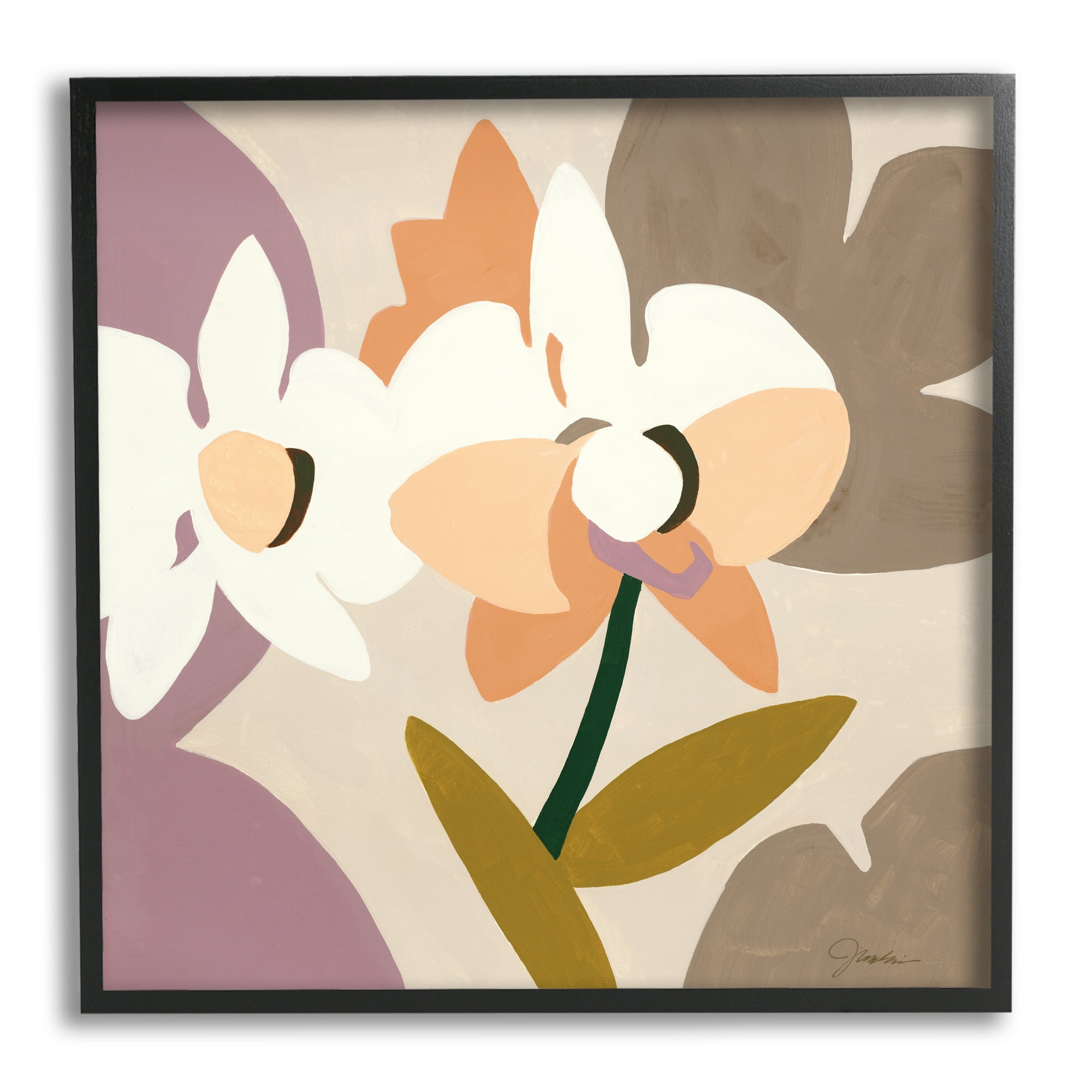 Stupell Industries Contemporary Beige Orchids Abstract Painting Black Framed Art Print Wall Art, 17 x 17