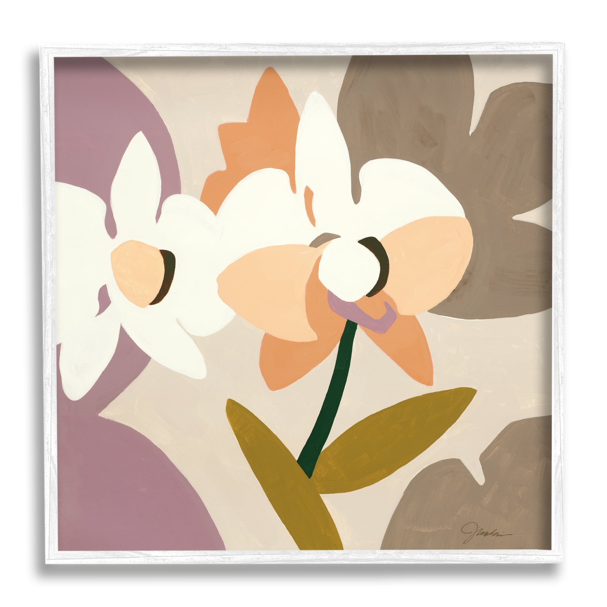 Stupell Industries Contemporary Beige Orchids Abstract Painting White Framed Art Print Wall Art, 12 x 12