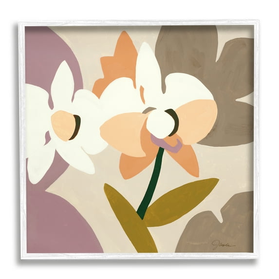 Stupell Industries Contemporary Beige Orchids Abstract Painting White Framed Art Print Wall Art, 17 x 17