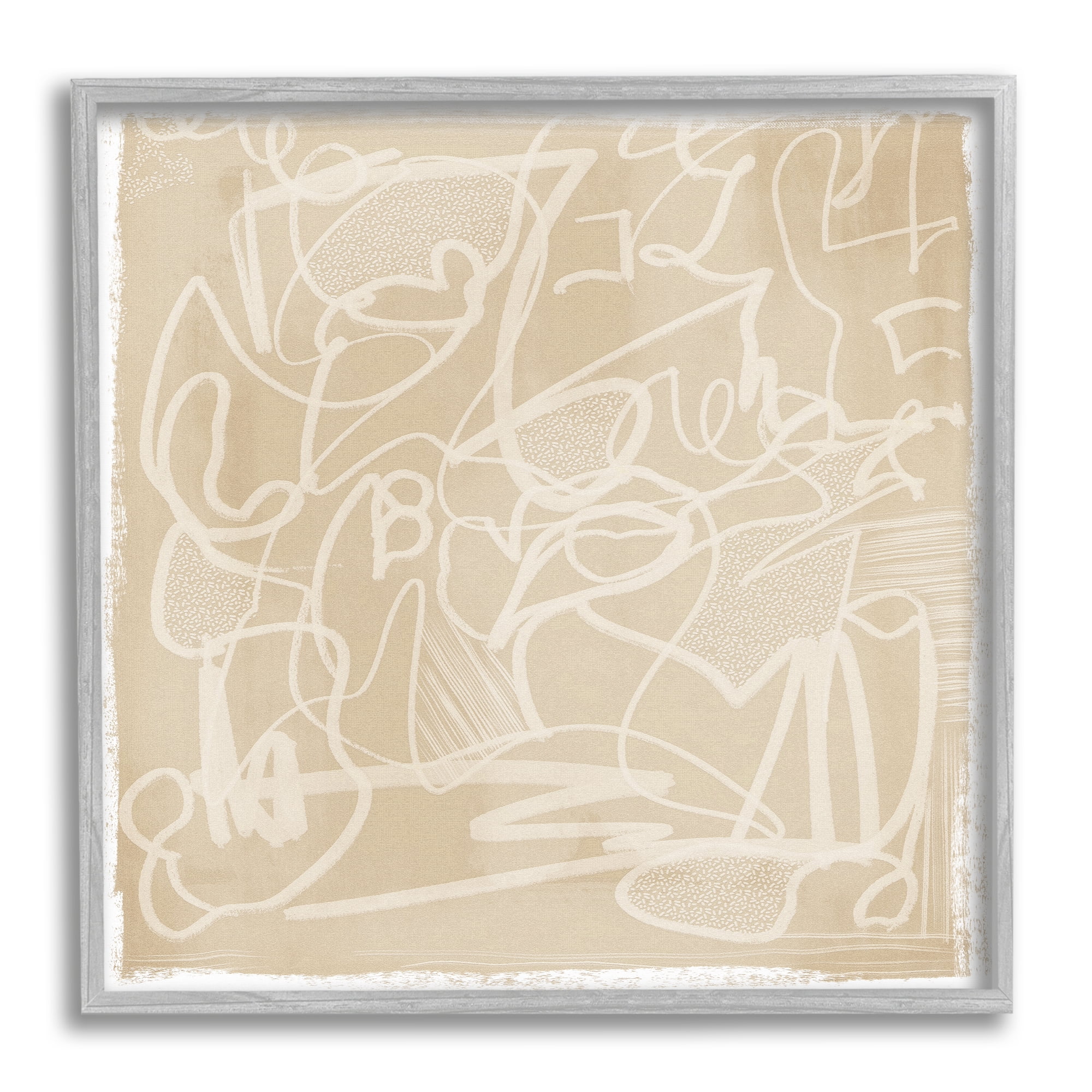 Stupell Industries Contemporary Beige Scribbles Abstract Painting Gray Framed Art Print Wall Art, 12 x 12
