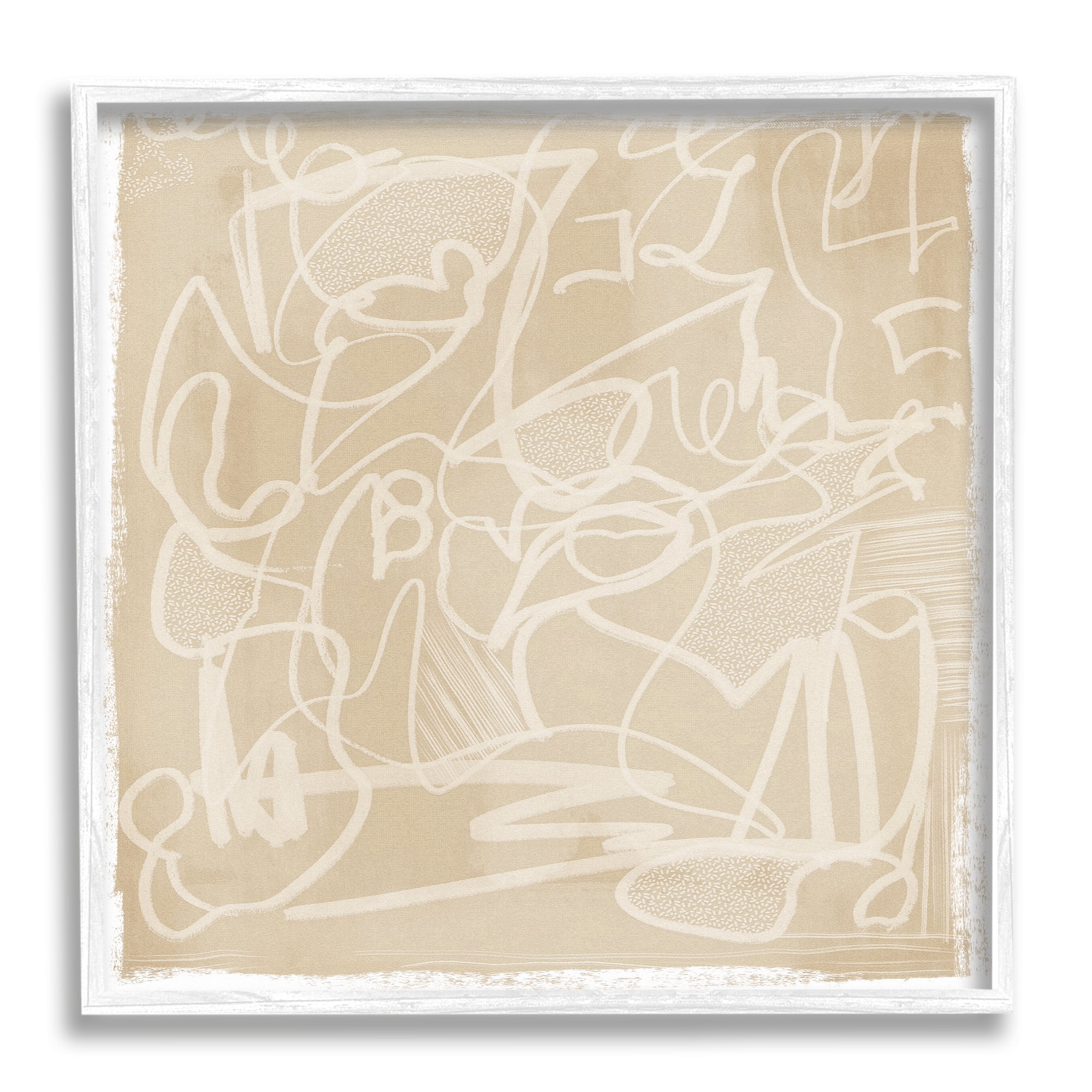 Stupell Industries Contemporary Beige Scribbles Abstract Painting White Framed Art Print Wall Art, 12 x 12