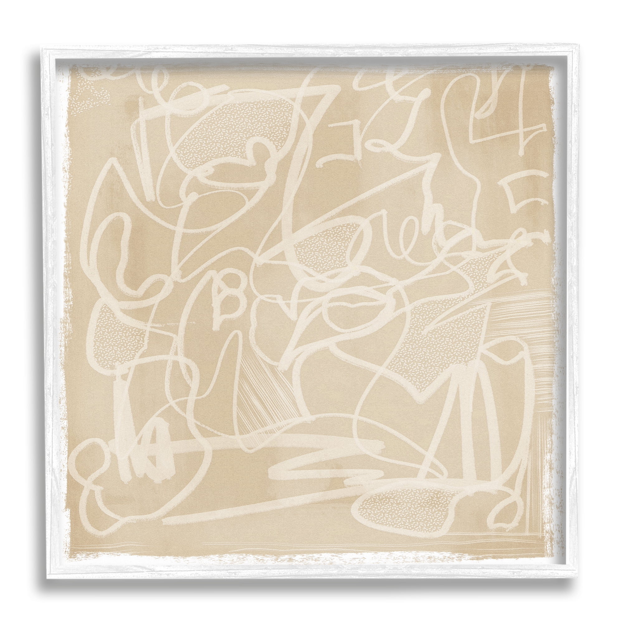 Stupell Industries Contemporary Beige Scribbles Abstract Painting White Framed Art Print Wall Art, 17 x 17