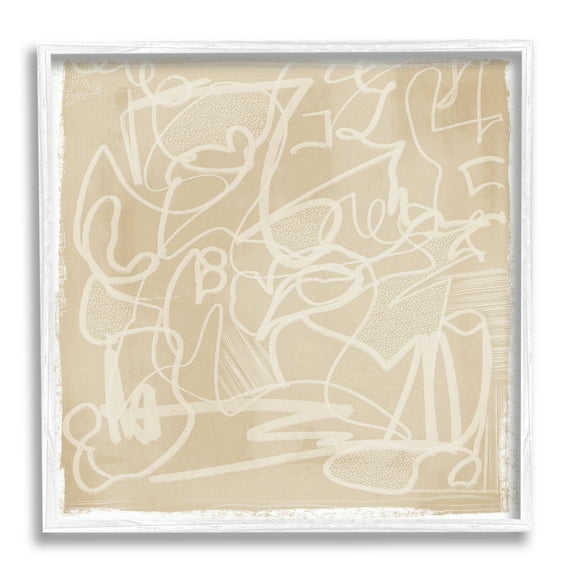 Stupell Industries Contemporary Beige Scribbles Abstract Painting White Framed Art Print Wall Art, 24 x 24