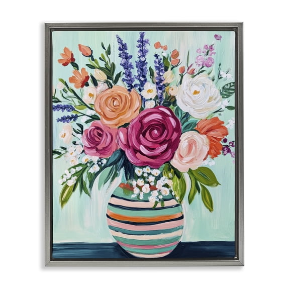 Stupell Industries Contemporary Big Bloom Abstract Bouquet Gray Floating Frame Canvas Art, 17 x 21, by Petals Prints Design