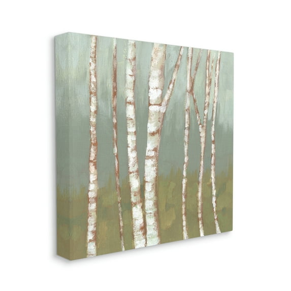 Stupell Industries Contemporary Birch Tree Bark Soft Green Forest Landscape Nature Painting Gallery Wrapped Canvas Print Wall Art, 36 x 36