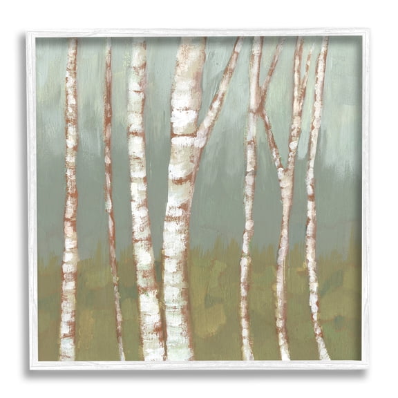 Stupell Industries Contemporary Birch Tree Bark Soft Green Forest Landscape Nature Painting White Framed Art Print Wall Art, 12 x 12