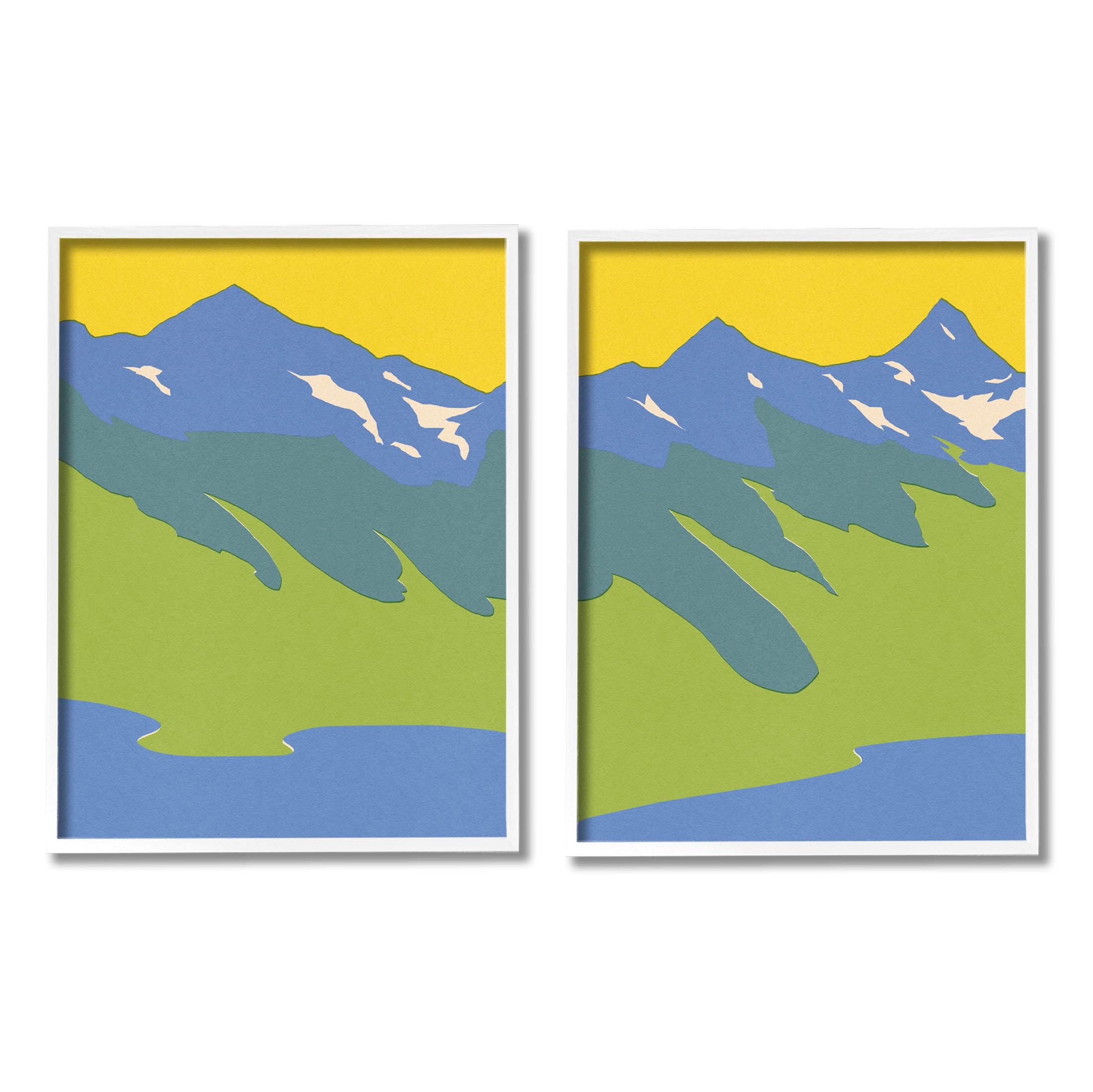 Stupell Industries Contemporary Blocked Mountains Graphic Art White Framed Art Print Wall Art, Set of 2, Design by Jacob Green