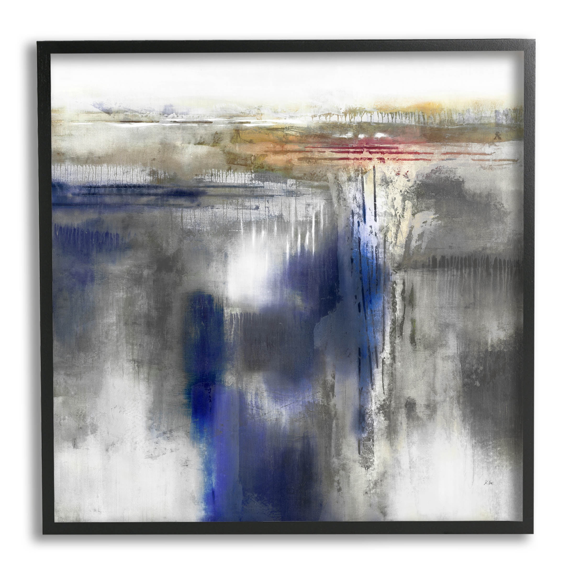 Stupell Industries Contemporary Blue Abstract Painting Black Framed Art Print Wall Art, Design by K. Nari