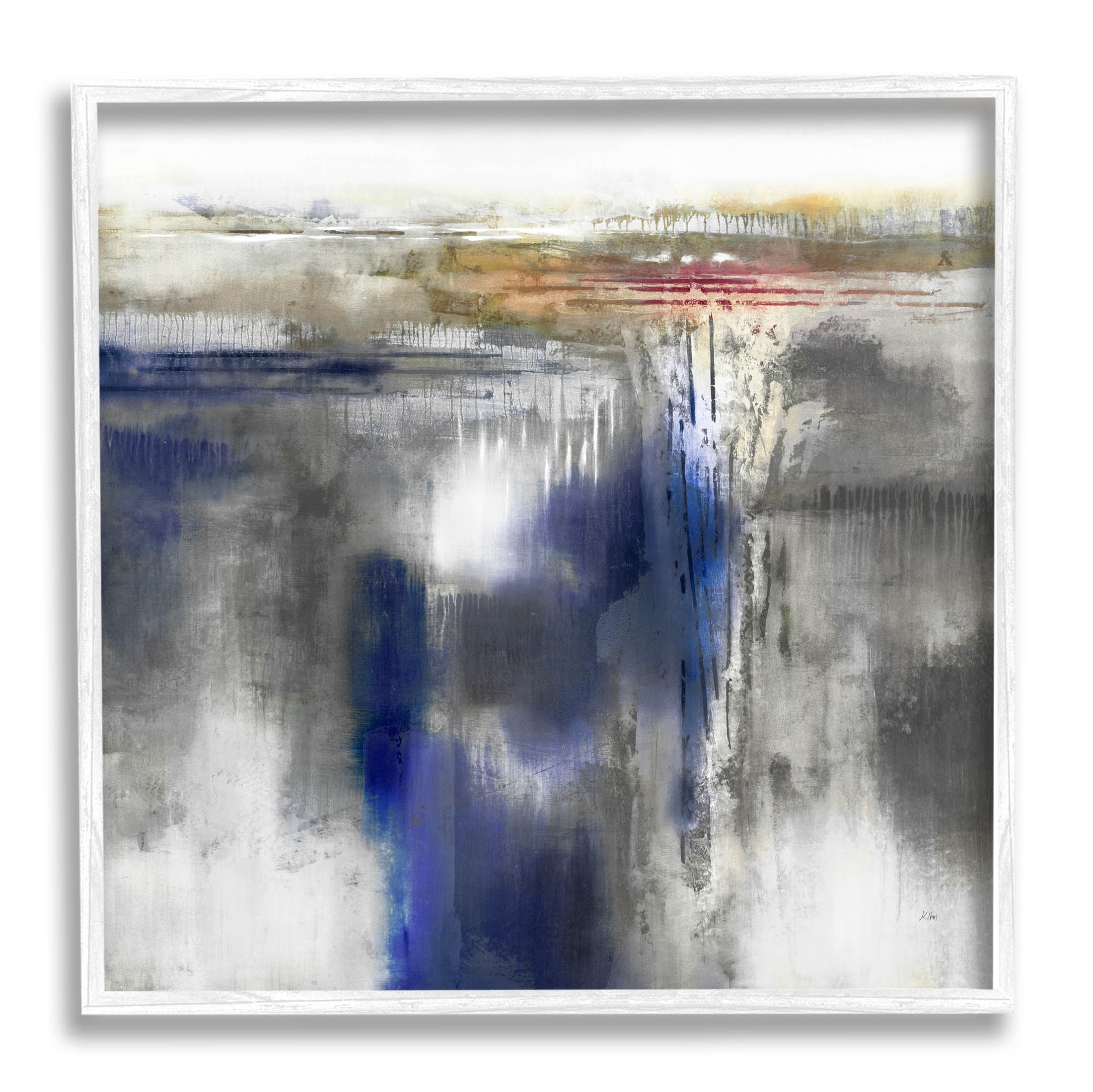 Stupell Industries Contemporary Blue Abstract Painting White Framed Art Print Wall Art, Design by K. Nari