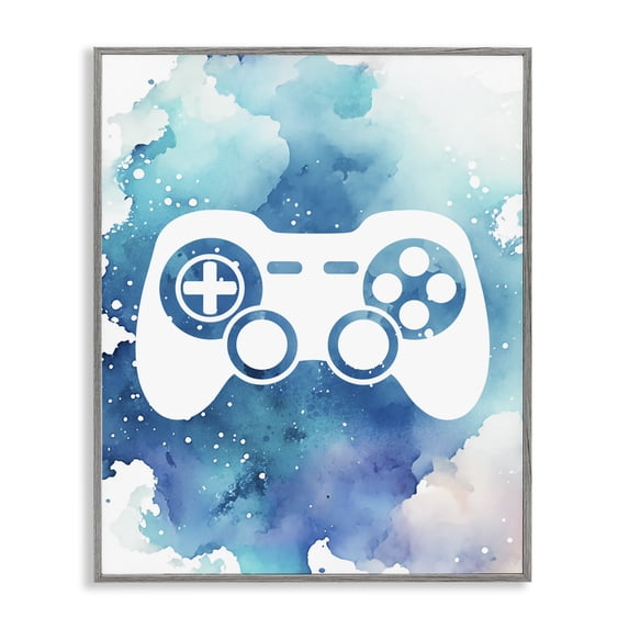 Stupell Industries Contemporary Blue Controller Splatter Gray Framed Giclee Art, 11 x 14, by Marcus Prime