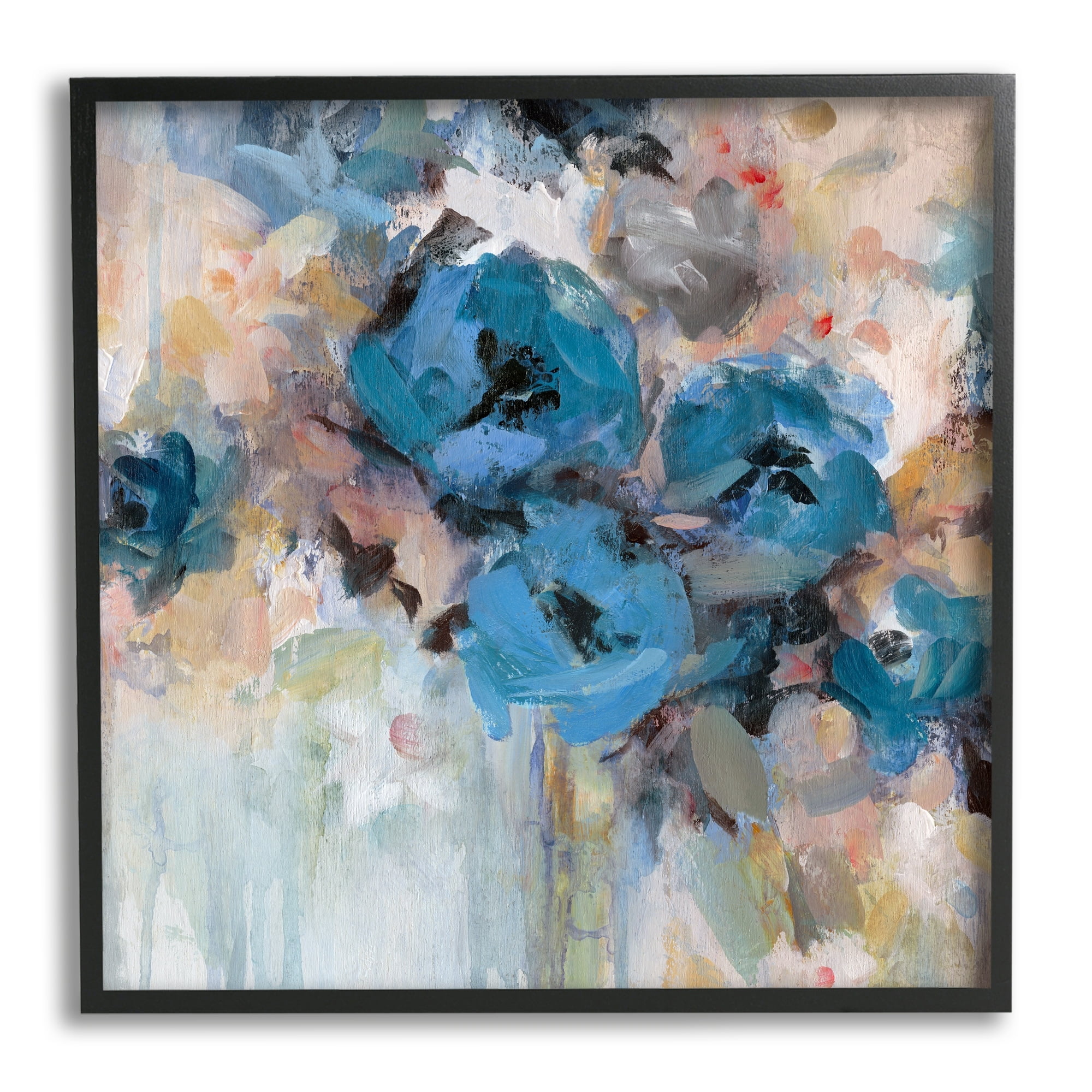 Stupell Industries Contemporary Blue Flowers Arrangement Impressionist Brushstrokes Painting Black Framed Art Print Wall Art, Design by Carol Robinson